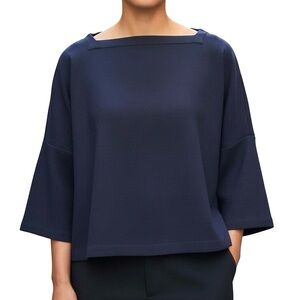 Club Monaco square neck top Navy Relaxed fit Textured Boxy Womens XS Oversized